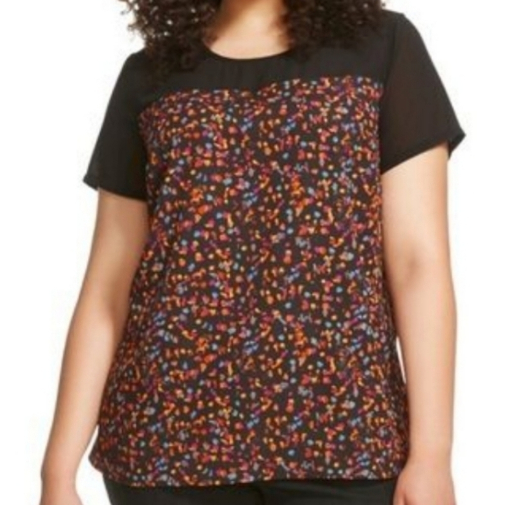 Ava & Viv Plus Size Colorful Confetti Dot Short Sleeve Top Blouse 1X